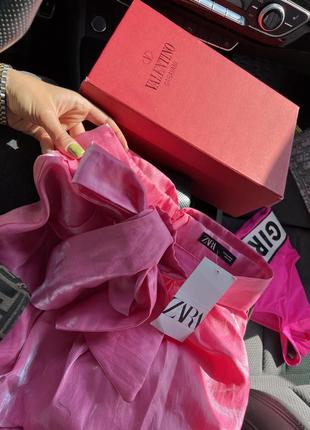 Розовая шёлковая юбка zara8 фото
