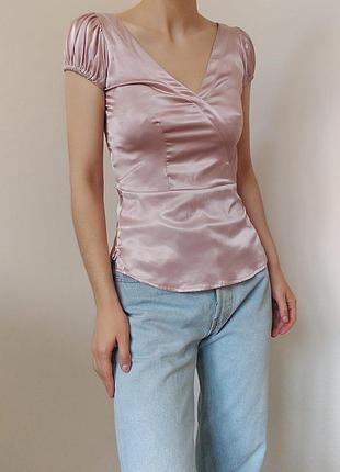 Пудрова блузка блуза zara сатинова сорочка рубашка топ пудра