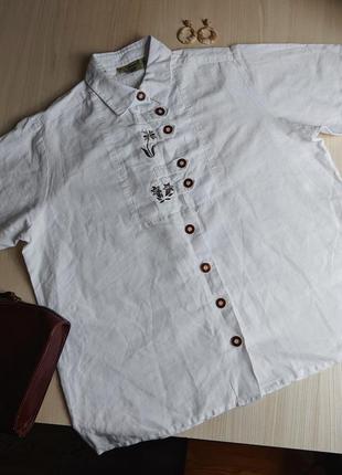 Рубашка лен хлопок белая вышивка короткий рукав оверсайз m l xl2 фото
