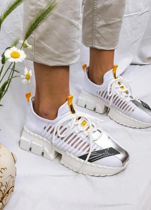 Легкие тектильные с сеткой белые женские кроссовки на платформе, женские кроссовки на платформе, белые крассовки