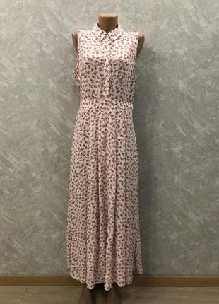 Платье рубашка макси в мелкий цветок