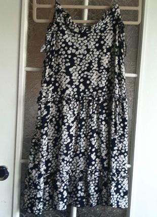 100% вискоза. ярусный сарафан ромашки женская натуральное вискозное летнее платье мелкий цветок,4 фото