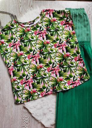 Натуральне разноцвет футболка зелена блуза квітковим принтом малюнком батал великий розмір