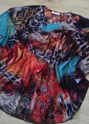 Роскошная блуза eli newyork накидка парео пончо кимоно/батал/яркая летняя абстракция/сетка2 фото