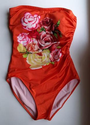 Суцільний закритий купальник з трояндами бандо відрядний злитий цілісний lea gottlib2 фото