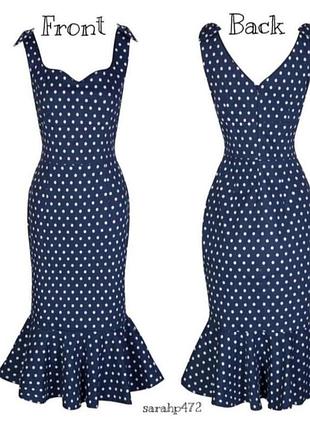 Вінтажне силуетне плаття в горошок з оборкою по низу/ горохове сукню у вінтажному стилі з оборчатим краєм/ сукні в стилі пін-ап10 фото