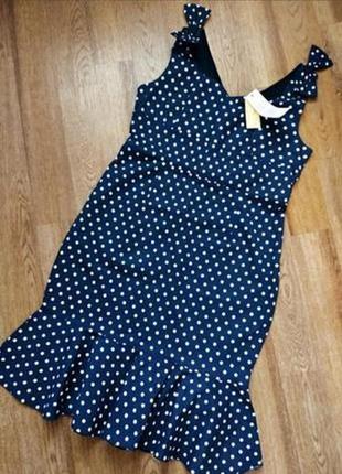 Вінтажне силуетне плаття в горошок з оборкою по низу/ горохове сукню у вінтажному стилі з оборчатим краєм/ сукні в стилі пін-ап7 фото