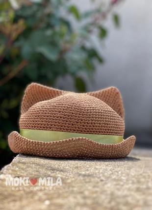 Шляпка з рафії з котячими вушками2 фото