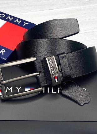 Крутой мужской ремень tommy hilfiger на подарок в коробке черный