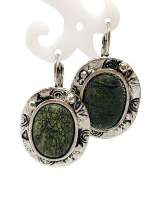 🍀🌟 сережки з натуральним каменем зелена яшма в індійському стилі2 фото