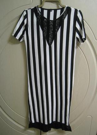 Нове літнє плаття туніка віскозний трикотаж в чорно-білу смужку китай, р. 44-46/s-м