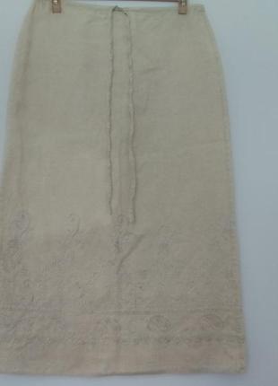 Льняная юбка с вышивкой.1 фото