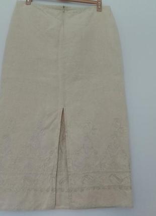 Льняная юбка с вышивкой.2 фото