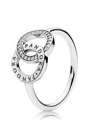 Кольцо стерлинговое серебро 925 проба цирконий два круга логотип бренда логомания камни камешки пандора