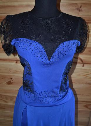 Роскошное платье цвета синий электрик+кружево,стразы, бисер!2 фото