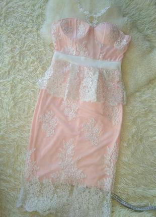 Платье свадебное розовое кружево