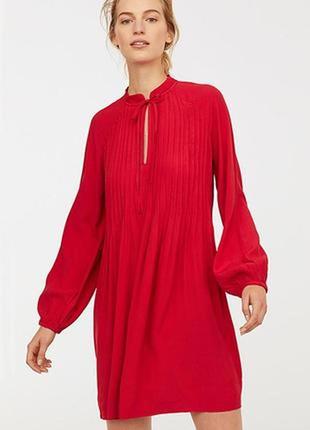 Натуральное красное мини платье из вискозы xs размер