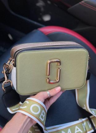 Женская сумка marc jacobs olive gold logo оливковая