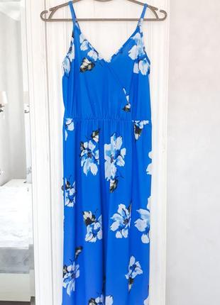 Блакитна сукня міді сукня квітковий принт голубое платье миди цветы цветочный принт3 фото