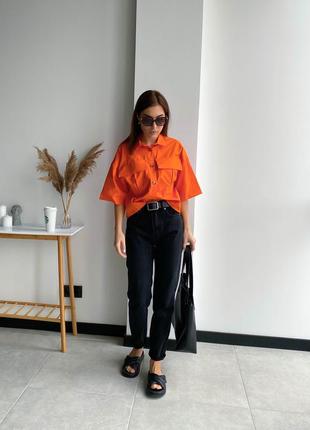 Оранжева укорочена сорочка з кишенями3 фото