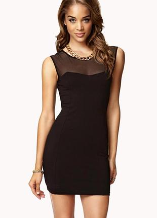 Шикарное, вечернее черное платье с сеткой forever 21