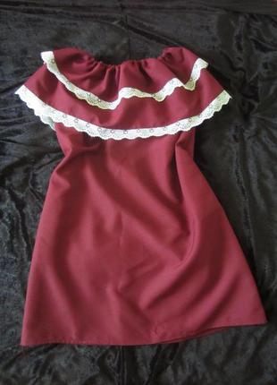 Сукня волан подвійною з мереживом комплект мама донька2 фото
