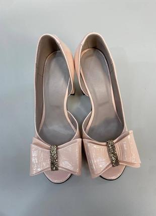 Эксклюзивные туфли из натуральной итальянской кожи с бантиком розовые пудра3 фото