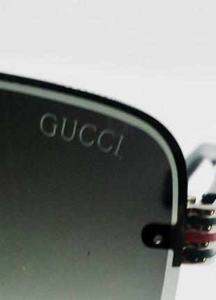 Gucci стильні чоловічі сонцезахисні окуляри сіро зелений градієнт в сріблястому металі9 фото