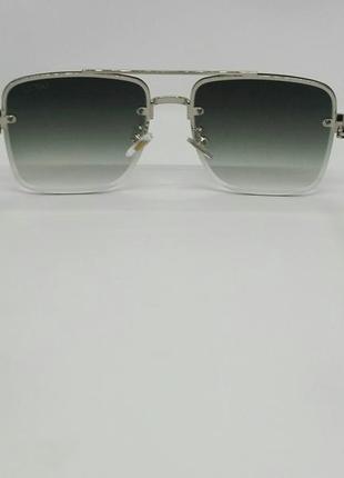 Gucci стильные мужские солнцезащитные очки серо зелёный градиент в серебристом металле4 фото