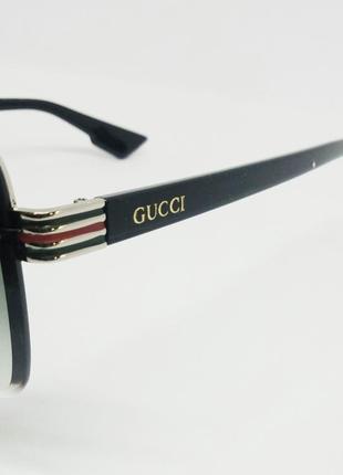 Gucci стильні чоловічі сонцезахисні окуляри сіро зелений градієнт в сріблястому металі10 фото