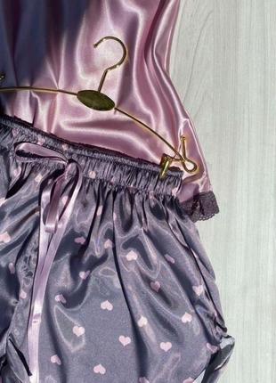 Женская шёлковая пижама майка шортики халат сексуальный комплект  пеньюар атласная пижамка