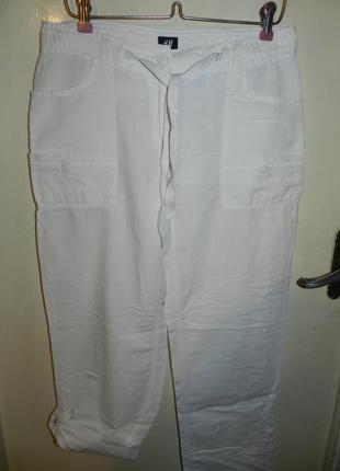 Льняные-хлопок,белые брюки-бриджи с карманами,2 в 1,h&m1 фото