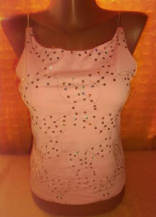 Майка трикотажная вышивка паетки, плечики серебро р. xs - splash out