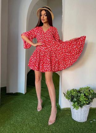 Ніжне червоне плаття в квіточку софт оверсайз2 фото