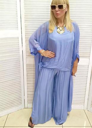 Костюм италия люкс коллекция шелковый тройка кардиган брюки и блузон7 фото