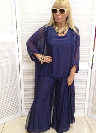 Костюм италия люкс коллекция шелковый тройка кардиган брюки и блузон4 фото