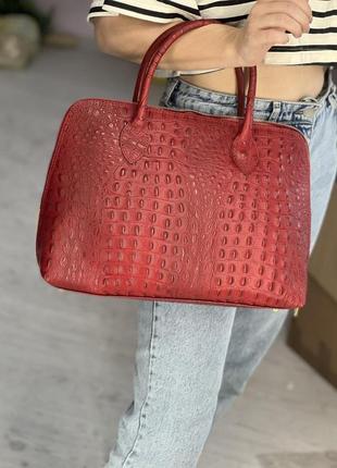Жіноча шкіряна сумка італія женские кожаные сумки для а4 бордо1 фото