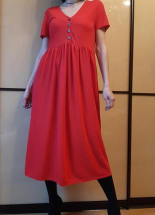 Красное платье миди на пуговичках warehouse6 фото