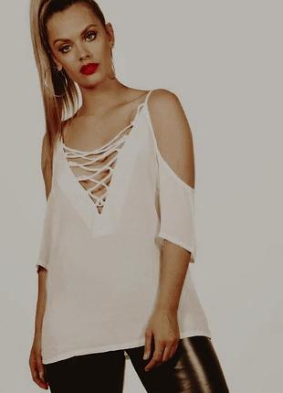 Шикарная блуза с открытыми плечами на шнуровке персикового цвета boohoo