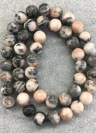 Бусины на нитке натуральный камень яшма серо-розовая гладкий шарик d=8мм