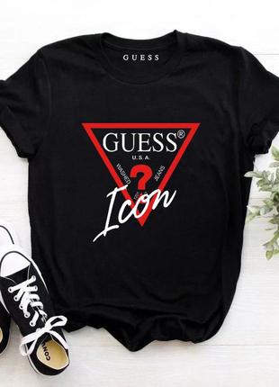 Жіноча футболка guess гесс чорна женская футболка guess гесс чёрная