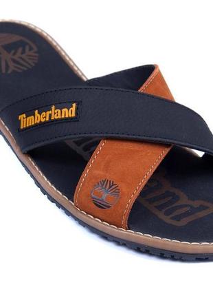 Мужские кожаные летние шлепанцы timberland classic black2 фото