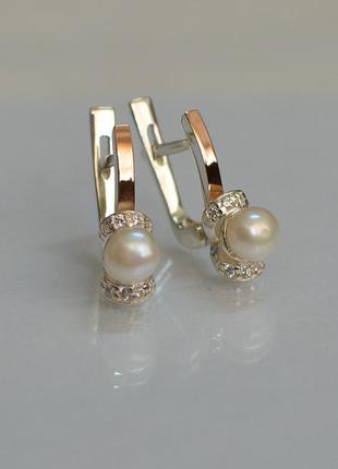 Дуже красиві сережки сережки з перлами срібло з пластинами золота