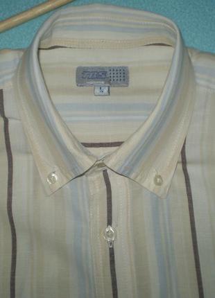 Мужская льняная летняя рубашка tbc l 48р. с хлопком, в полоску, нюанс3 фото