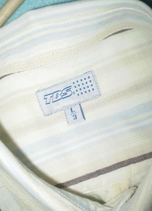 Мужская льняная летняя рубашка tbc l 48р. с хлопком, в полоску, нюанс5 фото