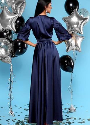 Роскошное вечернее платье из итальянского шёлка темно-синего цвета2 фото
