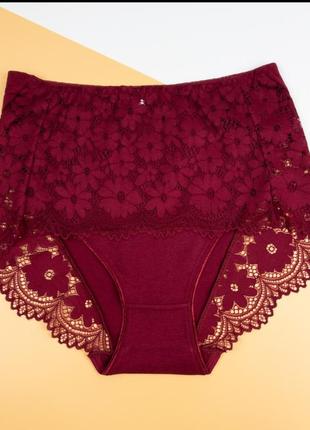 Трусики-слипы из хлопка с кружевными вставками цвет винный