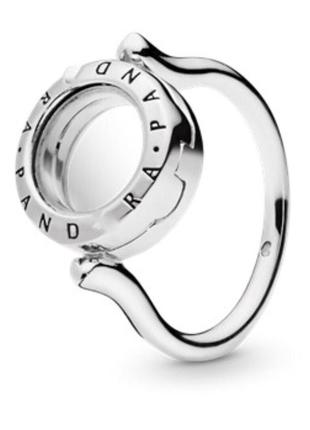 Серебряное кольцо пандора 197251 медальон с логотипом круг со стеклом петит серебро проба 925 новое с биркой6 фото