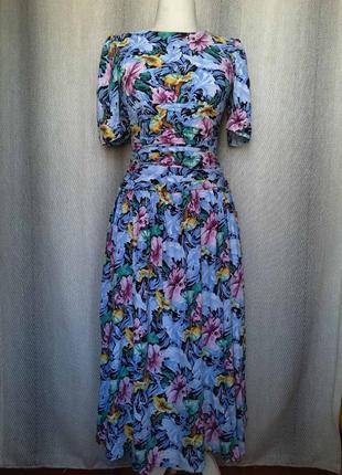 Женское натуральное яркое длинное штапельное вискозное платье в мелкий цветок, цветочный принт, вискоза,