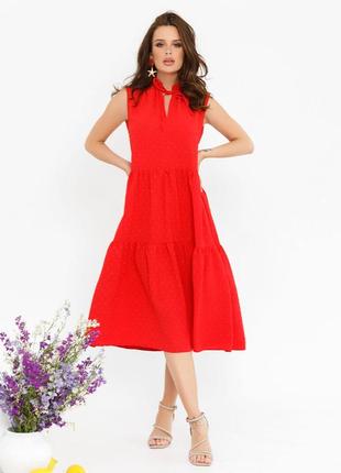 Червона вільна сукня-трапеція без рукавів